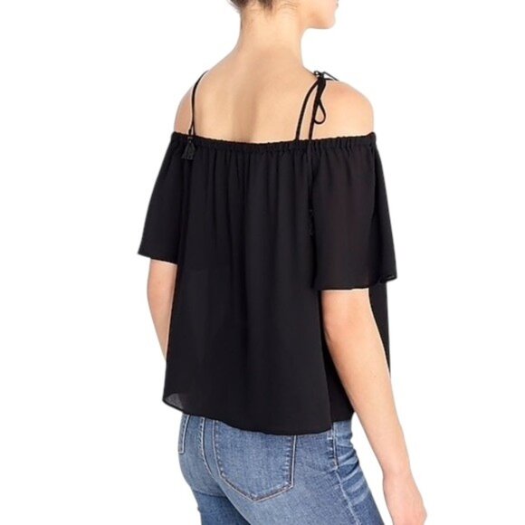 J. CREW FACTORY Black Off-Shoulder Tassel Tie Top, Size 4 - NWT - Picture 2 of 6
